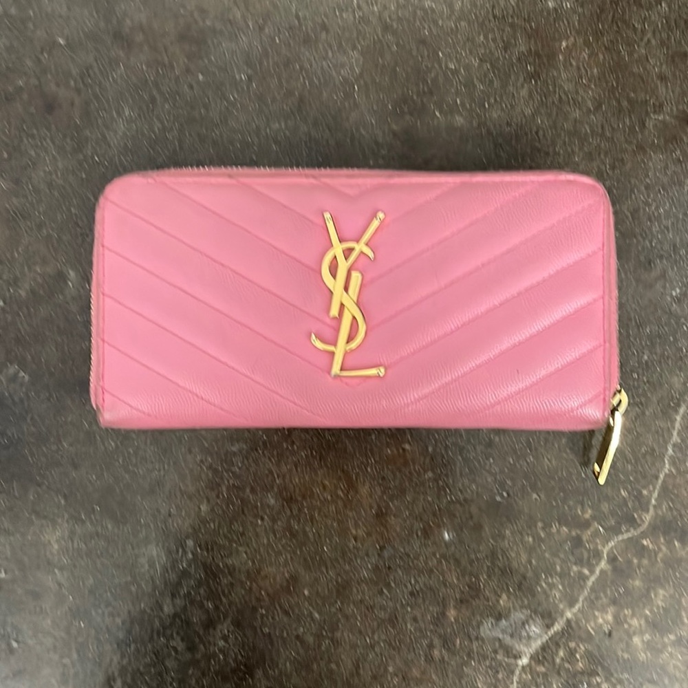 YSL pink zip around wallet - used; vintage